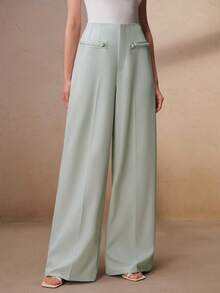 Anewsta Elegant All-Season Commute Work Outfits For Women, Braided Decor Front Pleated Mint Green Women's Suit Pants, Suitable For Commuting, Daily Wear, Outings - Mint Green - View 3