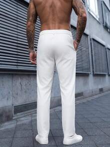 Manfinity CasualCool 男士素色直筒休閒通勤長褲，附口袋 - 白色 - 查看 2