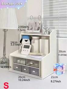 1 Double-Layer Height-Adjustable Desktop Shelf For Dormitory/Office Use, Organizing Cosmetics, Stationery, And Books. - White - View 12