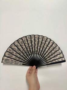 1PC One Size Leopard Print Folding Hand Fan With Black Frame, Lightweight Portable Princess-Themed Fan, Made Of Durable Paper, Elegant Pattern, For Women Girls, Ideal For Party, Wedding, Prom, Daily Use, Summer, Travel, And As A Stylish Gift. - multicolor - View 5