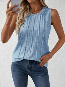 Balvessa Women's Crew Neck Sleeveless Textured Casual Tank Top, Spring/Summer Fashion - Blue - View 3