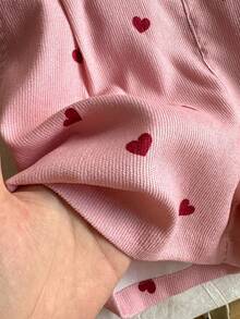 Young Girl Corduroy  Heart Print Bow Decor Jumpsuit Back To School - Baby Pink - View 6