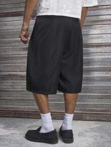 AXEPEAK Men's Plus Size Solid Color Pleated Wide Leg Loose Casual Capri Pants - Black - View 2