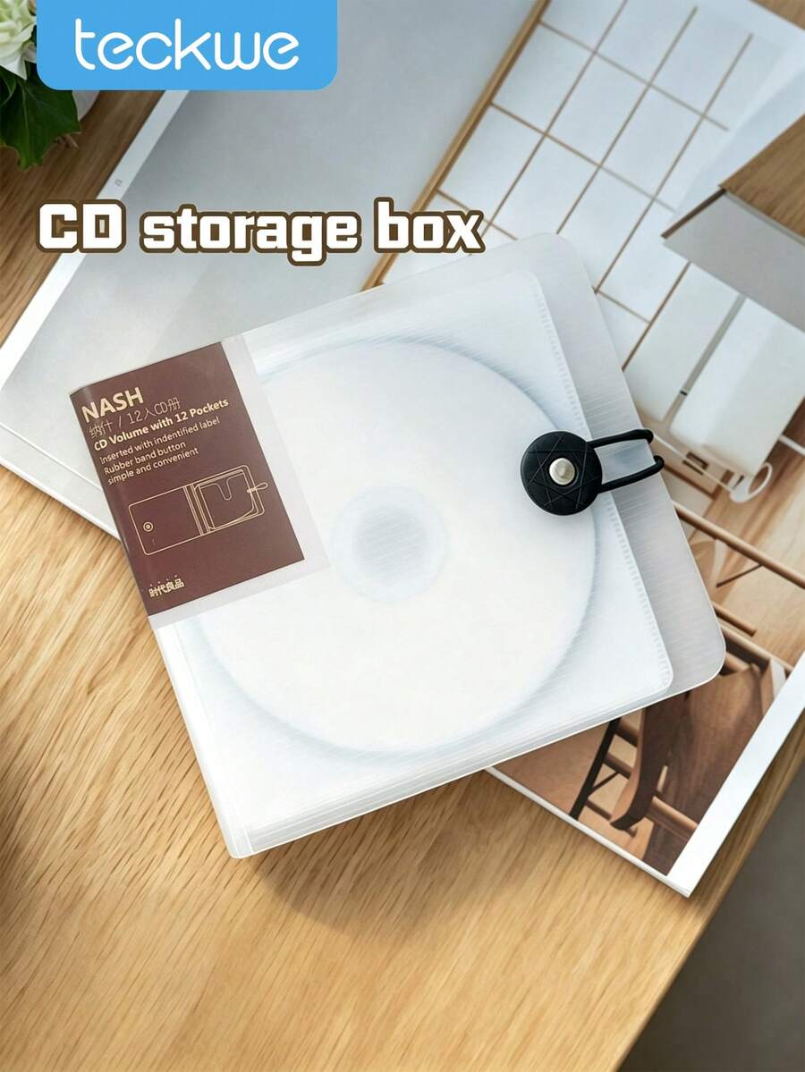 Teckwe 1件家用CD收納盒,可收納12英吋CD,便攜式光碟收納袋,適合車用旅行,大容量可放遊戲光碟與黑膠唱片,輕量防塵家用媒體收納配件 - 查看 1