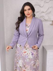 Modelyn 大尺碼花卉印花洋裝與長袖西裝外套 2 件套裝 - 彩色 - 查看 3