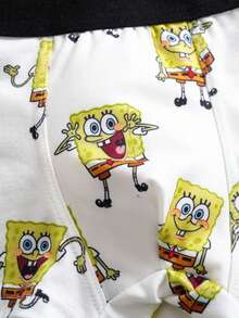 SpongeBob SquarePants | SHEIN Set de 3 calzoncillos tipo bóxer cómodos con cinta de contraste y diseño de dibujos animados lindos para niños pequeños - Blanco - Ver 4