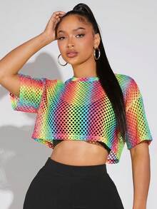 SHEIN SXY 女款漸層鏤空休閒百搭日常穿著上衣 - 彩色 - 查看 3