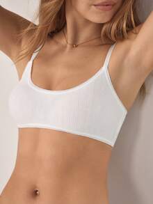 Ocili 100% Pure Cotton Wide Ribbed Ribbed Scalloped Edge Comfortable Women's Patchwork Mini Bow Decor Bra - White - View 1