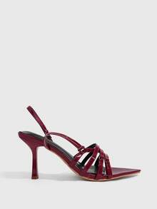 CUCCOO SZL Burgundy Patent Leather Pointed Cross-Strapped High-Heeled Sandals, Women's Retro Rear Strap Open-Toed High-Heeled Shoes - Burgundy - View 2