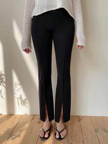 Dazy Tall Women's Slim Fit Base Layer Elegant Ankle-Length Pants With Side Slit Fall - Black - View 4