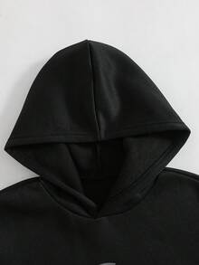 SHEIN 1件青少年男孩極簡高街小印花圖案套頭針織運動衫，舒適面料，獨特版型，秋冬新款，適合多種場合 - 黑色 - 查看 3