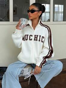 Muchica Off-White 女款字母印花休閒鄉村風寬鬆低腰街頭風 Y2K 開學季 節慶 外出 校園 畢業 夏季運動衫 - 米色 - 查看 4