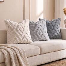 Veyra Day 1pc/2pcs All-Season Fluffy Plush 3D Diamond Geometric Throw Pillow Covers, Solid Textured Square Cushion Cases, Minimalist Neutral Farmhouse Home Decor For Sofas, Bedrooms, Bay Windows And Homestays, Pillow Insert Not Included - Light gray - View 13
