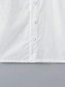 SHEIN 1件女童夏季白色甜美蕾絲雙層彼得潘領泡泡短袖襯衫，適合日常穿著、外出、約會、野餐、購物 - 白色 - 查看 5