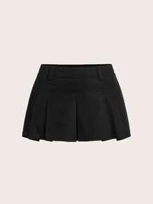 SHEIN ICON 女士黑色可爱时尚甜美街头风格超低腰工作服百褶裙 - 黑色 - 查看 3