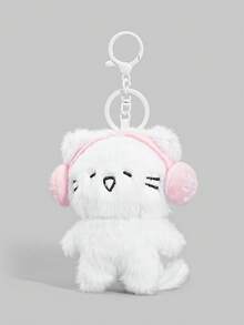 ROMWE Kawaii 1個可愛貓咪音樂耳機包掛飾，生日節日禮物，節慶學校畢業背包裝飾吊飾 - 白色1 - 查看 3