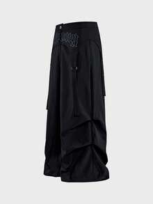 AXEPEAK Pantalones de pierna ancha con diseño deconstruido y estampado de letras plisados para hombres - Negro - Ver 7
