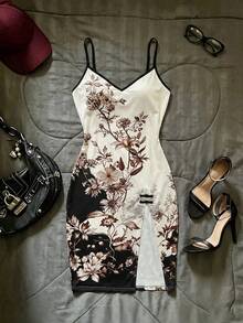 Jade & Ember New Chinese Style Sexy Dragon Print Hot Girl Style Frog Button Slit Waist-Cinched Slimming Bodycon Skirt Day Party Bar Party White And Black Summer - Multicolor - View 3