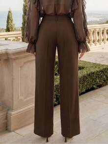 Savoree Elegant Fashionable Straight Leg High Waisted Pants Set, Vacation/New Year Outfits For Women, Spring/Summer - Brown - View 7