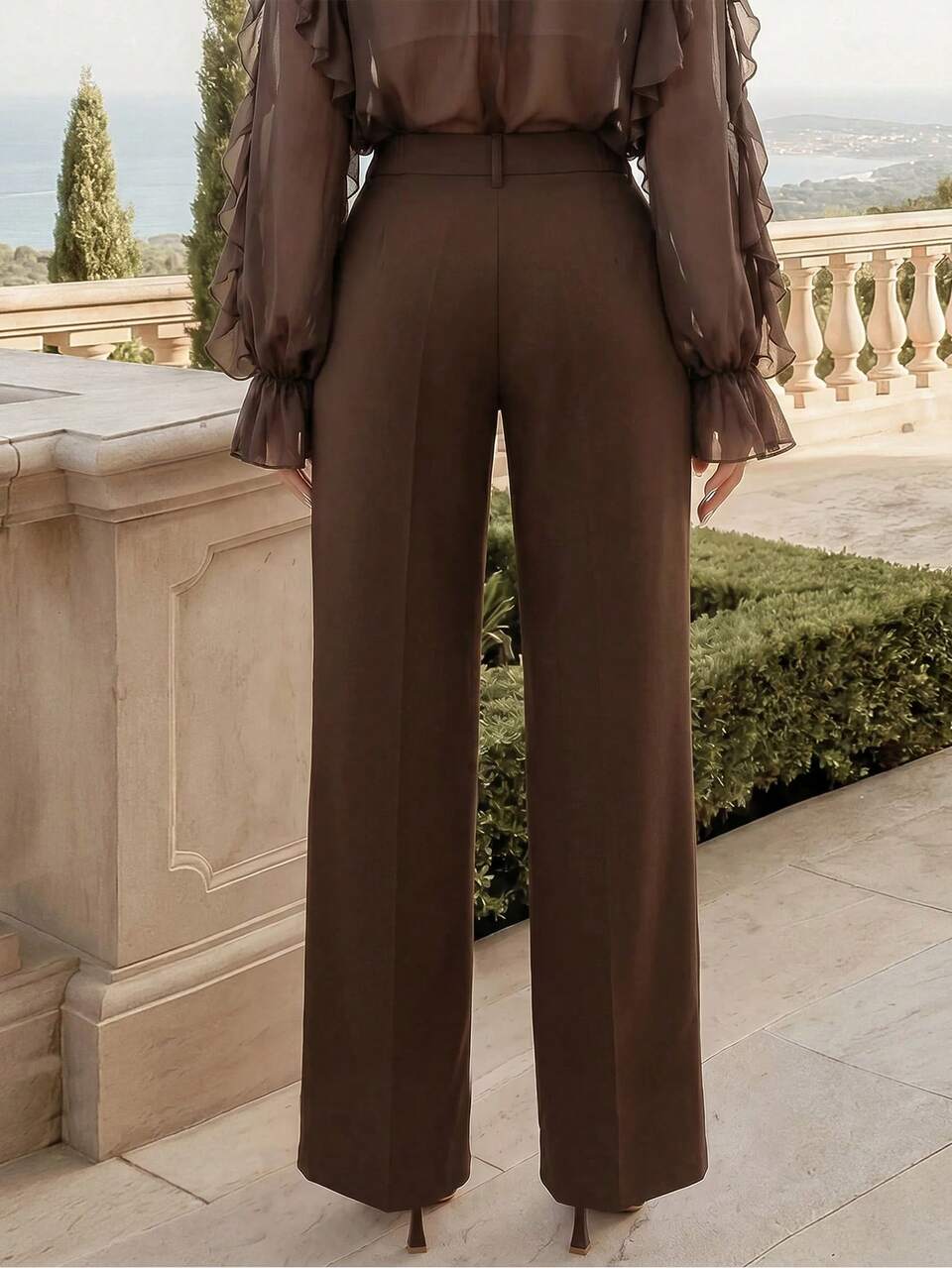 Elegant Fashionable Straight Leg High Waisted Pants Set, Vacation/New Year Outfits For Women, Spring/Summer