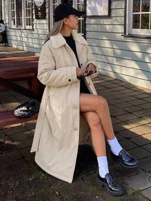 DAZY Women's Fashion Single-Breasted Long Sleeve Pocket Padded Coat Minimalist - Light Grey - View 3