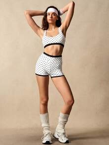 VARSIVA Women's Color Block Polka Dot Print Ultra Short Tank Top & Shorts Sports Set - Black and White - View 7