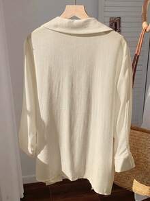 Comfortcana Camisa blanca lisa de manga murciélago para primavera - Albaricoque - View 2