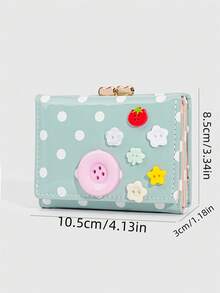 ROMWE Kawaii 1Pc Cute Dopamine Fashion Short Wallet With Polka Dots & Button Decor, Compact Women's Short Purse, Back To School Gift, Portable Daily Card Organizer - Blue - View 2