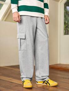 Whitmere 1pc Men's Solid Color Cargo Casual Sweatpants, Straight Leg Sweatpants For Daily Commute, Sports Training,  Loose Fit Sweatpants - Light Grey - View 6