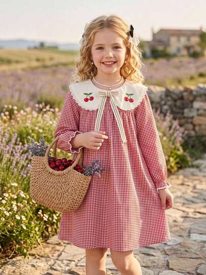 Souflis Souflis 1pc Girls Autumn Dress 2025 New Style, Fresh Ditsy Floral, Loose Fit, Long Sleeve With Elastic Cuffs, Exquisite Collar, Back Opening Design, Fresh Fashionable Versatile Dress For School, Outings And Commuting