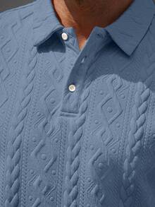 Manfinity CasualCool 男士幾何紋理短袖 Polo 衫與短褲休閒套裝 - 藍色 - 查看 5