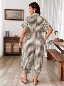Weeklong Plus Size Casual Loose Plaid Jumpsuit For Vacation - Multicolor - View 2