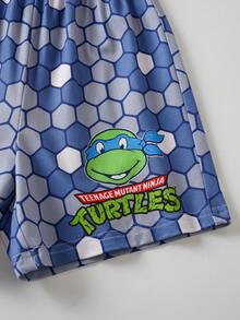 TEENAGE MUTANT NINJA TURTLES | SHEIN 小男孩卡通印花鈕扣半開襟上衣與幾何印花短褲居家服套裝 - 灰色 - 查看 6