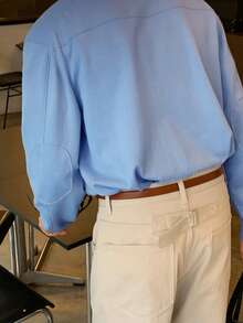 DAZY Blue Solid Color Polo Collar Commuter Long Sleeve Men's Sweater - Blue - View 2