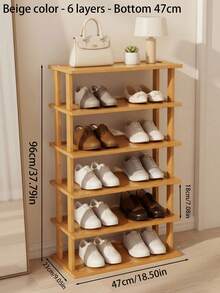 1Pc Multi Tier Bamboo Space Saving Easy Assembly Natural Wood Grain Shoe Storage Rack For Entryway Hallway Kitchen Living Room Office Organizer For Sneakers High Heels Thick Sole Boots Home Decor - Multicolor - View 5