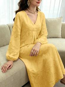 Yasmyna 春夏V領淺粉色花卉印花洋裝 - 黃色 - 查看 5