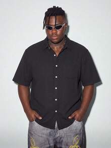Modcrash Plus Size Men's Solid Color Short Sleeve Single-Breasted Casual Pocket Shirt - View 9