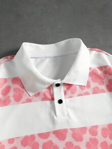 ROMWE MEN 男士豹紋拼接條紋寬鬆版型 Polo 衫，春/夏 - 彩色 - 查看 3