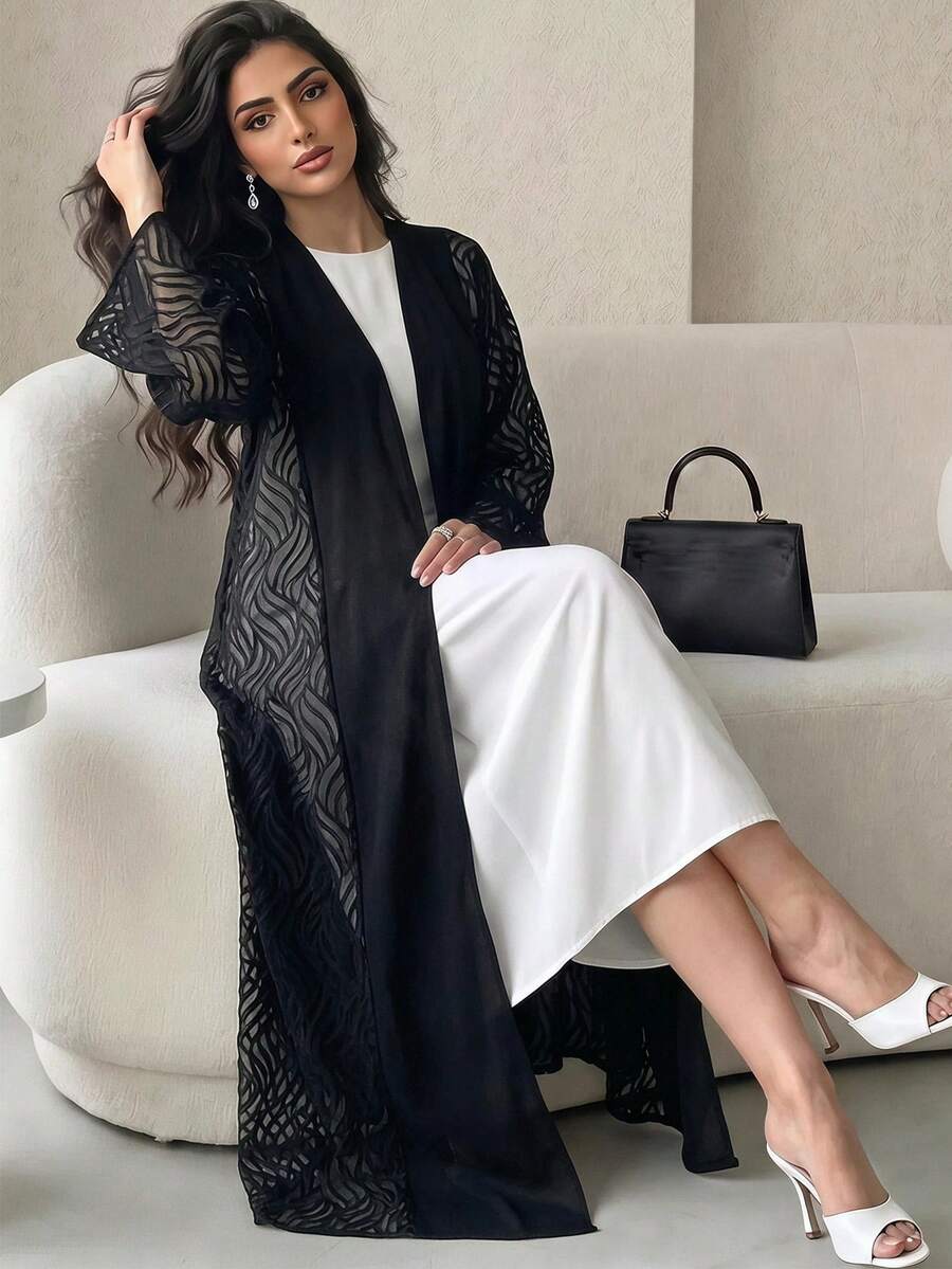 Yasmyna 女款網紗休閒派對旅行阿拉伯式長款長袍 - 黑色 - 查看 1