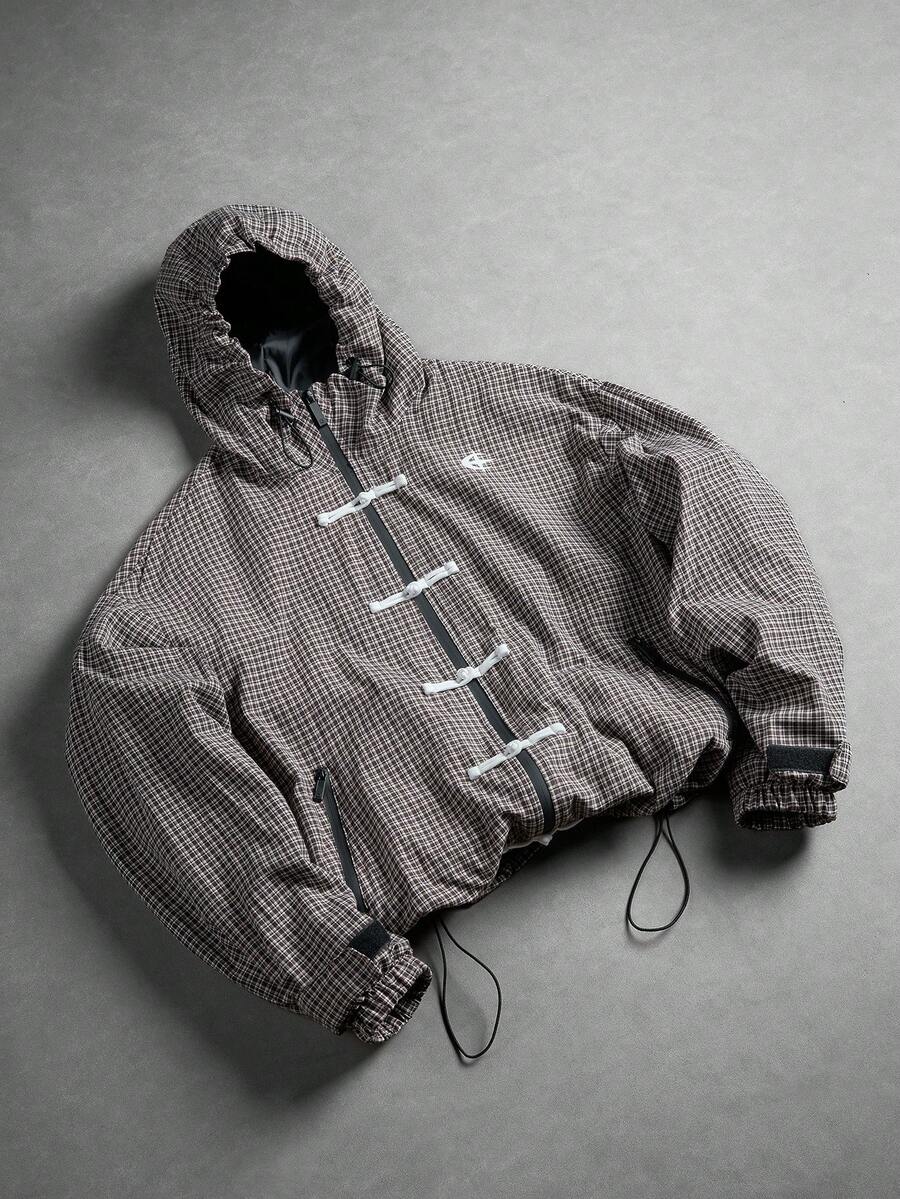 PAVTROS Chinese Style Casual Striped Colorblock Men's Jacket, Grey Hooded Jacket, Simple Loose Fit, Suitable For Daily Casual, Outings And Commuting - Grey - View 1