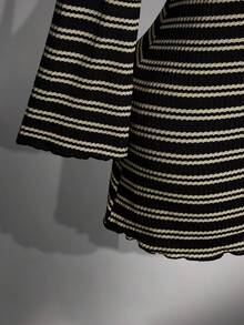 SHEIN ICON Plus Size Colorful Striped Backless Bell Sleeve Knit Dress - Black and White - View 7