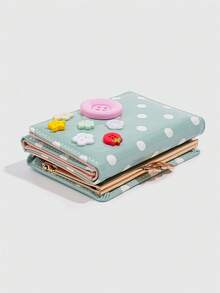ROMWE Kawaii 1Pc Cute Dopamine Fashion Short Wallet With Polka Dots & Button Decor, Compact Women's Short Purse, Back To School Gift, Portable Daily Card Organizer - Blue - View 7