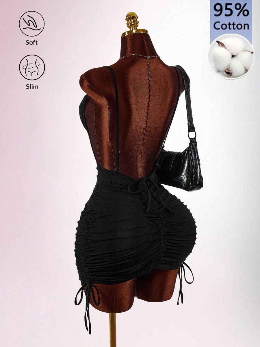 Amplova Sexy Women's Mini Dress Low Cut Backless Nightclub Party Club Night Out Street Style Black Summer - Black - View 1