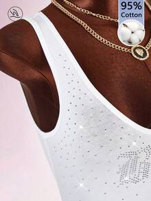 Amplova Women's Large Scoop Neck Rhinestone Decorated Sleeveless Bodysuit - White - View 8