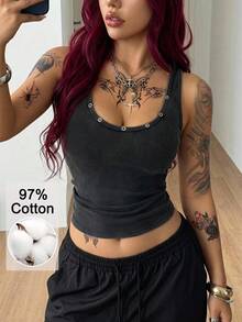 Coolane 女款大尺碼春夏街頭風復古演唱會電音節慶典外訪夜生活文藝復興市集夜店背心皮革上衣，黑色上衣 - 黑色 - 查看 2