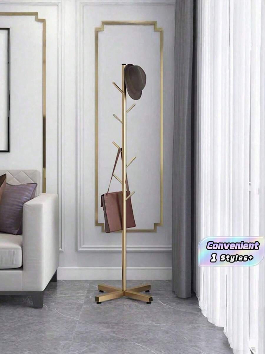 1pc Online Celebrity Ins Vertical Coat Rack Floor-To-Floor Bedroom Light Luxury Simple Home Room Modern Rod Nordic Clothes Hanger - Gold - View 1