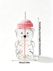 1Pc Cute Bear Shaped Heat Resistant Glass Cup With Lid & Straw, Honey Bear Sippy Mug For Coffee Beer Wine Cocktail, Home Kitchen Party Drinkware, Xmas New Year Gift. - Multicolor - View 3