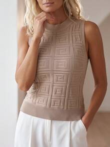 Sprig & Strand Top de punto unicolor de cuello redondo - Caqui - Ver 3