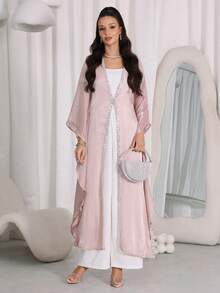 Al Najma Women's Vintage Modest Normal Loose Elegant Long Arabic Abaya Wedding Summer - Khaki - View 3