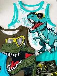 Camisetas sin mangas casuales, simples y cómodas para niños, set de 3 piezas, adecuadas para primavera/verano - Multicolor - Ver 5